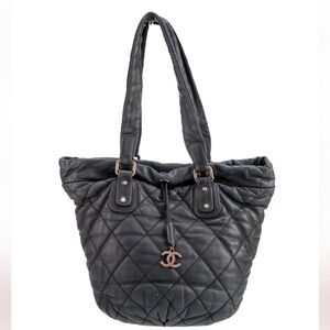 Vintage Chanel Cloudy North South Quilted Black Leather